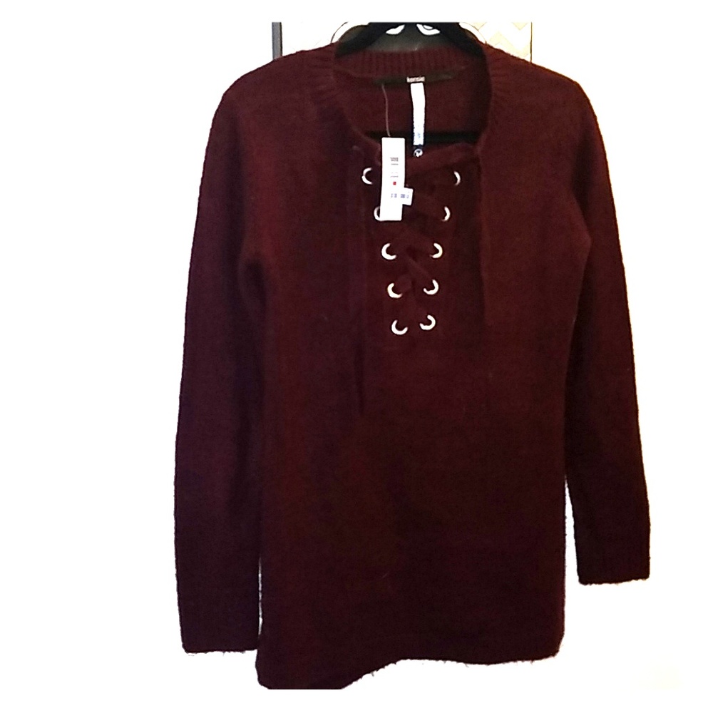 Kensie wine colored tie front sweater